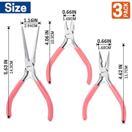 WISEPRO 3 PCS Mini Pliers Set, Pink Jewelry Plier Kit with Needle Nose, Diagonal & Long Nose, Pink Tool Set for Women Jewelry Making, Repair and Crafts