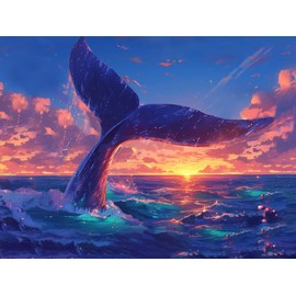 Reofrey DIY Diamond Art Painting Kits for Adults Whale, Diamond Art Ocean Full Drill Round Rhinestone, Cross Stitch Embroidery Canvas for Crafts Decor (30x40 cm/ 12x16 inch)