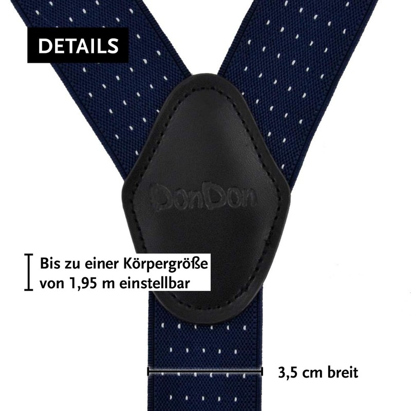 DonDon® Men's braces, wide, 4 clips, with Y-shaped leather, elastic