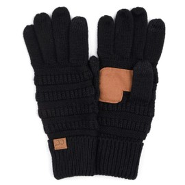 C.C Exclusives Women Solid Ribbed Glove with Smart Tips (G-20) (Black_Prime)