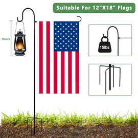 ESTTOP Heavy-Duty Garden Flag Stand with Shepherd's Hook Holder – Sturdy Metal Frame for 12x18 Inch Flags & String Lights, Weather-Resistant Outdoor Lawn, Patio, Yard Decorations