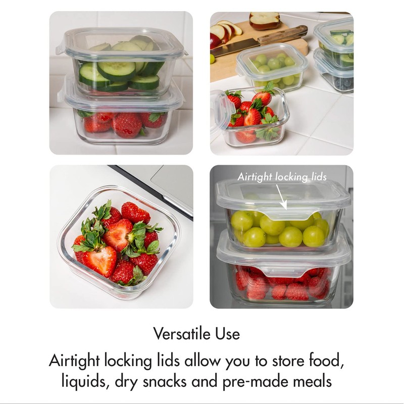 Bonita Home Square Glass Storage Container, Stackable BPA Free Airtight
