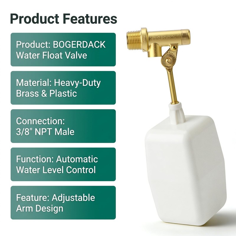 BOGERDACK 1PCS 3/8" NPT Male Water Float Valve, Automatic Fill