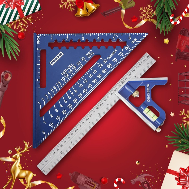 WORKPRO Aluminum Alloy Carpenter Square and Zinc-Alloy Square Ruler Set