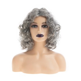 Beweig Short Gray Wavy Wigs for Women Grey Curly Bob Wig Middle Part Silver Synthetic Wig Natural Looking Daily Party Wig