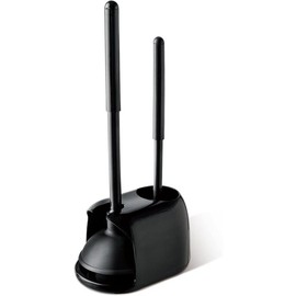 Toilet Plunger and Brush, 2 in 1 Toilet Bowl Brush Plunger Set with Holder, Bathroom Cleaning Tools Combo with Caddy Stand (Black) - Color: black