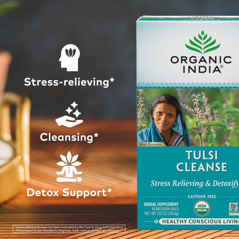 Organic India Tulsi Cleanse Herbal Tea - Holy Basil, Stress