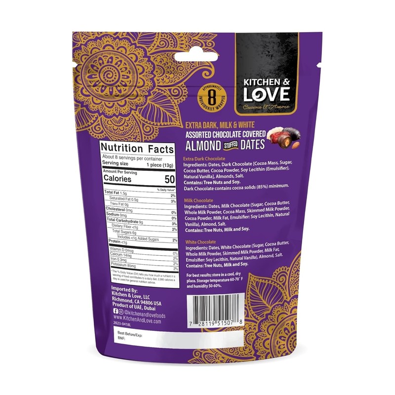 Kitchen and Love Assorted Almond Stuffed Dates 3.5 oz (Pack