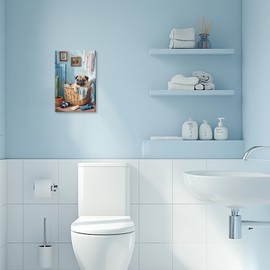 YMXZHUANSH Laundry Canvas Wall Art Funny Dog Pictures Vintage Laundry Room Artwork for Wall for Wash Room Bathroom Laundromat Decor Frame(Blue 12L x 18W)