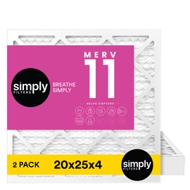 Simply 20x25x4 Air Filter, MERV 11, MPR 1000, 2 Pack, For Home AC Furnace & HVAC (Actual Size: 19.5'x24.5'x3.6') DUST, Pet, & Allergy Control
