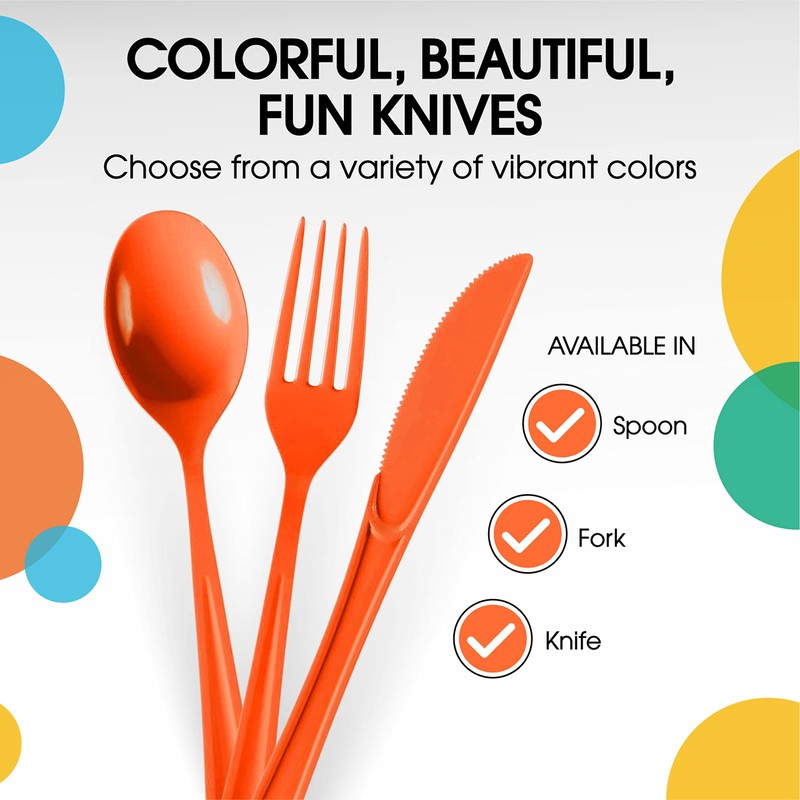 Exquisite Orange Plastic Knives 50 Pcs Orange Knives Disposable Utensils