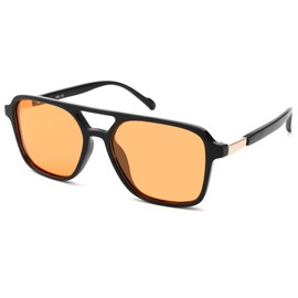 Pro Acme Retro Polarized Pilot Sunglasses for Women Men,Trendy Rectangle 70s Flat Vintage Shades Square Sun Glasses(Black|Orange)