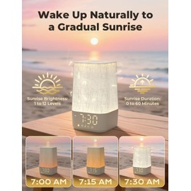 LIORQUE Sunrise Alarm Clock Wake Up Light with 30 Soothing Sounds Dimmable Display, Bedside Digital Alarm Clocks Mains Powered, Night Light for Kids Adults, White Noise Machine for Sleeping