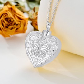 SOULMEET White Gold Plated Butterfly Cremation Jewelry for Ashes, Heart Butterfly Urn Necklace That Holds Human Dog Cat Ashes, Carry Memorial Jewelry to Keep Someone Always with You
