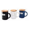 Inox Taza Tapa Bambu Cuchara Metalica Ceramica Acero Inox Glossy