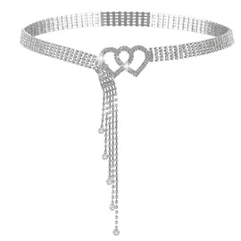 MADGININE Silver Belts for Women Chain Belts for Women Diamante Belt Silver Belt Elegant and Exquisite Versatile Heart-Shaped Buckle Rhinestone Belt Suitable for Dresses and Jeans