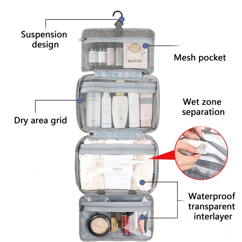 HUSHAX 4 Fold Travel Hanging Toiletry Bag, Hanging Makeup Storage