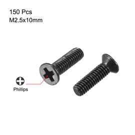 sourcing map M2.5 x 10mm Phillips Screw Fastener Black for Laptop PC TV Fan Switch 150pcs
