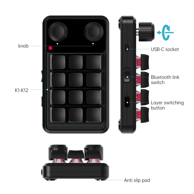 Mini Macro Programmable Keypad, One Handed Custom Programmable Gaming Keyboards
