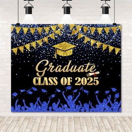 2025 Graduation Backdrop for Photography Class of 2025 Black and Blue Gold Congratulations Congrats Grad Banner Backdrop Graduation Prom Party Decoration Banner Photo Studio Props