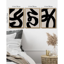 KUVIOKE Black Abstract Framed Wall Art Ink Wash Minimalist Lines Painting Artwork for Bedroom Living Room Hallway Decor Ready to Hang 11x14in (Natural Framed)