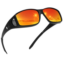MEETSUN Fit Over Glasses Sunglasses for Men Women,Wrap Around Sunglasses Polarized UV400 Protection Black Frame-Red Mirror Lens