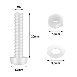 MANICAF Pack of 30 plastic screws M5 x 20 mm, Phillips round head screws, screws with nuts and washers, screws for plastic