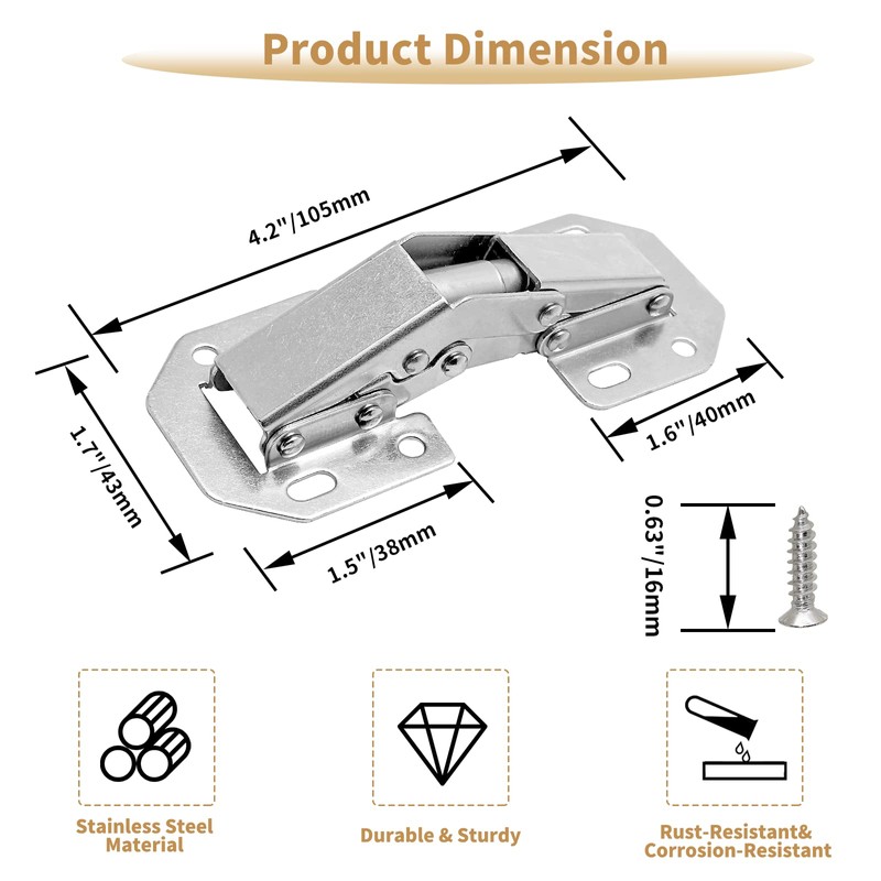 Cionyce 8 Pack Hidden Cabinet Hinges Surface Mount Hinges 4