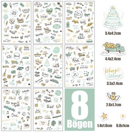 BETESSIN JGA Sticker Guest Book Sticker Hen Party Decoration Sticker Wedding Photo Album 300+ Designs Scrapbooking Sticker Eucalyptus Green Photo Book Bullet Journal Sticker in German