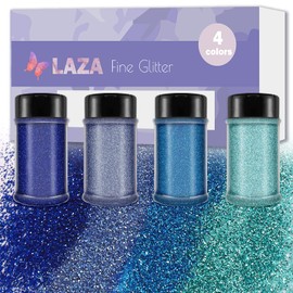 Laza Ultra Fine Glitter Powder, 4 Colors 320ml Craft Glitter Sequins, PET Extra Fine Glitter for Ocean Resin, Nail Arts, Epoxy Tumbler, Decoration, Weddings, Card, Flower, Scrapbooking - Deep Sea Blue