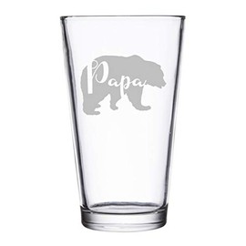 Parent Bear Negative Space Text Silhouette - Laser Engraved Pint Glasses for Beer, 16 oz Stein (Papa Bear)