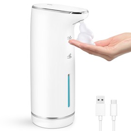 LAOPAO Automatic Soap Dispenser with Sensor, Foam Soap Dispenser, Electric, Non-Contact Foam Soap Dispenser Set, USB Charging, IPX5 Waterproof, Motion Sensor for Kitchen and Bathroom (White, 320 ml)