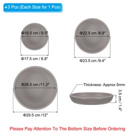 PATIKIL Plant Saucer Tray, 3 Pack 7/9/12 Inch Plastic Round Plant Saucer Flower Planter Drip Tray for Indoors Outdoors Patio Balcony, Gray