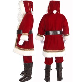 Opemon Santa Claus Costume for Men Adults Deluxe Santa Suit 10PCS Professional Red Christmas Outfit Xmas Holiday Cosplay Set X-Large