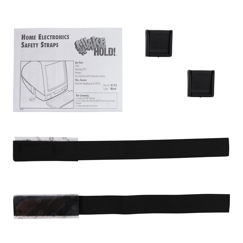 QuakeHold! 4173 Home Electronic Safety Strap, Black 11 Inch