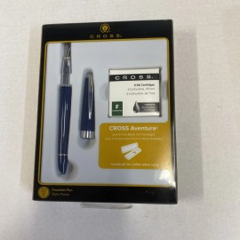 Cross Aventura Blue & Silver Fountain Pen AT0156H-2MS/16 + 6 Black Ink  Refill