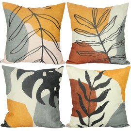 Aoihrraan Cushion Covers Pack of 4, 61 x 61 cm Modern Simple Leaf Decorative Cushion Covers Modern Decorative Square Linen Cushion Covers with Invisible Zip for Sofa Car Bedroom