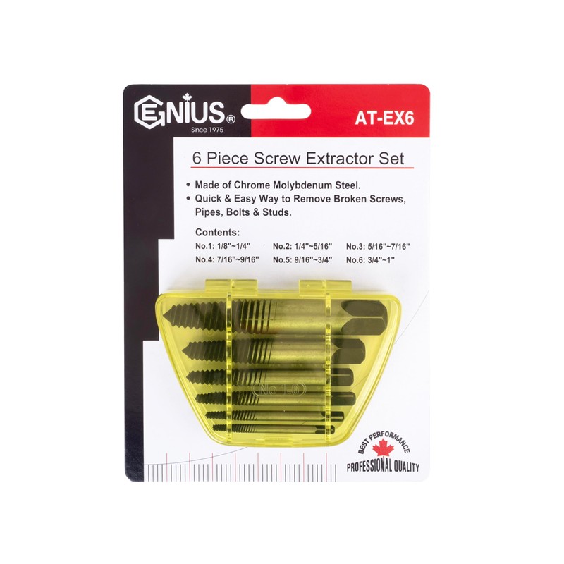 Genius Tools 6PC Screw Extractor Set - AT-EX6