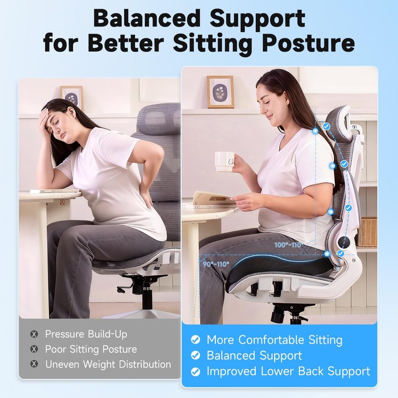 Office Chair Cushion Tailbone Pressure Relief Long Sitting Comfort Large