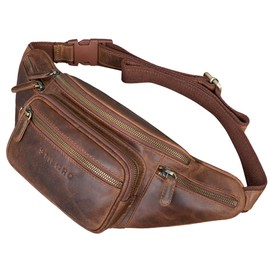 STILORD 'Caspar' Belt Bag Leather Large Vintage Bum Bag for Men Women Children Waist Bag Modern Belt Bag for Jogging Festival Holiday Genuine Leather, Soria - Brown