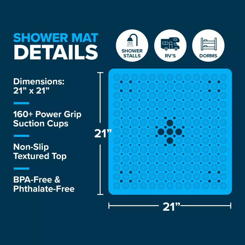SlipX Solutions Large Non-Slip Shower Mat with Drain Holes: White