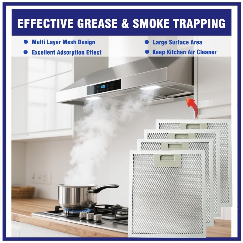 4 Pcs S97018029 Range Hood Grease Filter Replacement Compatible with