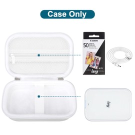 Canboc Carrying Case for Canon Ivy 2 1 CLIQ+2 CLIQ 2 Mini Photo Printer, Ivy 2 Wireless Bluetooth Instant Camera Printer Bag, Mesh Pocket fit Photo Paper, Cable, White(Case Only)