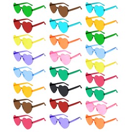 PLULON 25 Pairs Heart Sunglasses for Women Colorful Heart Glasses Rimless Shaped Sunglasses Fun Glasses for Bachelorette Valentine's Party Favor (25 Colors)