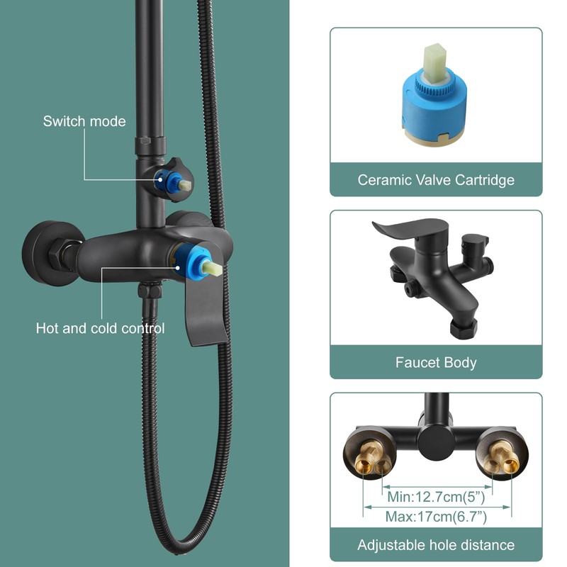 Heyalan Matte Black Exposed Shower System 2 Functional Bathroom Shower