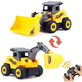 XTD Take Apart Construction Truck Toys - Remote Control Excavator Toy - 2 in 1 RC Take Apart Construction Vehicles - Excavator and Bulldozer Toys for Boys, Gift for 3 4 5 Year Old Boy & Kid