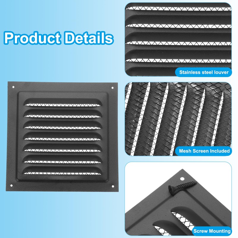 PATIKIL 6"x6" Stainless Steel Gable Vent, 2pcs Exterior Wall Outlet