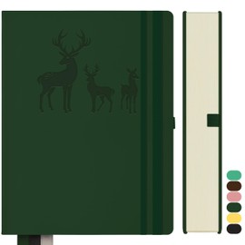 Qefuna Notebook A5 Lined, Bullet Journal A5 Thick Notepad, 360 Pages, Hardcover Leather Notebook, 100 gsm Lined Paper for Women, Men, Office, School Diary, 14.5 x 21 cm, Green