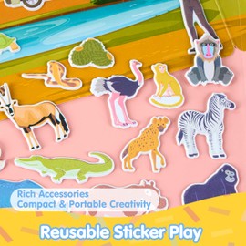 JOYIN Puffy Sticker Book, Reusable Sticker Activity Books for Kids, Travel Toys for Airplane, Cute Restickable Stickers, Crafts Gifts - Safari Animals