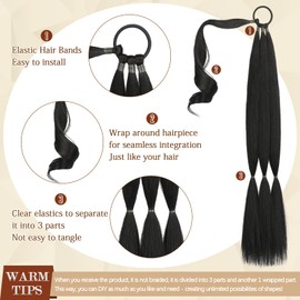 Sofeiyan Braid Extensions Ponytail Extension with Hair Scrunchie 76 cm Long Braided Ponytail Extension Natural Hair Extension Synthetic Braid Hairpiece for Women, Black